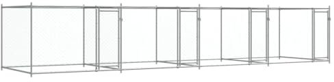 vidaXL Hundgård med dörrar grå 8x2x1,5 cm galvaniserat stål