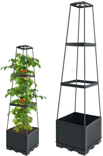 DRBIT Raised Garden Bed with Trellis, Height Adjustable Garden Trellis, Detachable Planting Trellis Box, Durable Plants Climbing Box with Irrigation Design for Plants Gardening 28×28×114cm