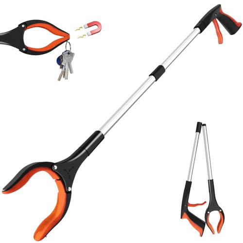 Awsuc 82cm Pinza telescopica Pieghevole, Raccoglitore di immondizia,Prolunga del Braccio con Struttura in Alluminio,Pinza Magnetica Pieghevole, mascella Antiscivolo (Orange)