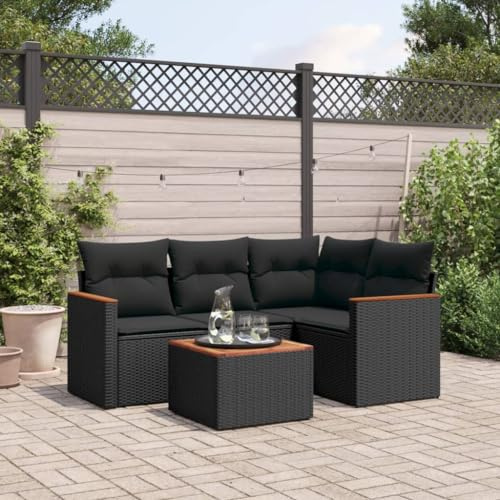 Festnight Balkon Ecklounge mit Stauraum Gartenlounge 5-tlg Rattan Sofa Garten Lounge Sofa Outdoor Sitzecke Balkon Loungemöbel Gartensofa Ecksofa Balkonmöbel Rattansofa Couch