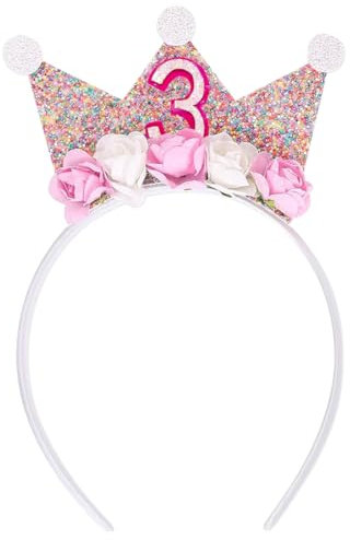Capaneus 3 Jouets de Fête pour Enfants, Couronne Princesse 3 Ans, Anniversaire Fille, Serre-tête Rose pour Décoration