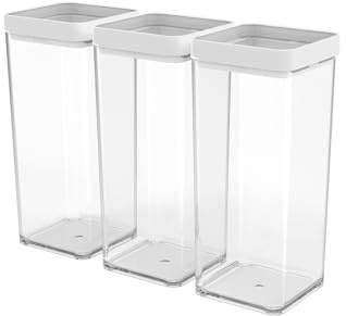 Rotho Fera Cajas de Almacenamiento 3 x 1,5 L de Plástico con Tapa Blanco | Envases de Plástico con Tapa, juego de 3 recipientes cuadrados de 1,5 L, tapa con junta, aptos para alimentos, blanco