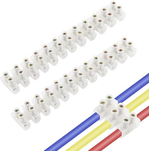 12 Way 30A Electrical Connector Blocks 30 Amp White Terminal Block Strip Electric Wire Choc Block Connectors for Connecting Wiring Cable (Pack of 2, Dual Row 12 Position)
