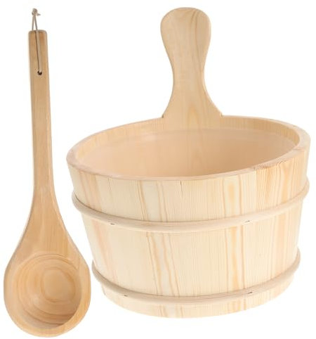 TINEASUR 2stücke Holzfass Und Schöpfkellen-Set Für Sauna Holzbadewanne Holzset Saunazubehör-Set Saunakübel