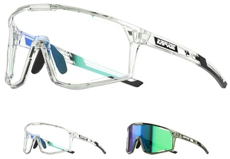 KAPVOE Photochromatische Selbsttönend Fahrradbrille für Herren Damen Klar Sportsonnenbrille TR90 Rahmen Sport Radfahren MTB Radbrille UV400 Schutz Sportbrille für Laufen Fahren Baseball Triathlon K180