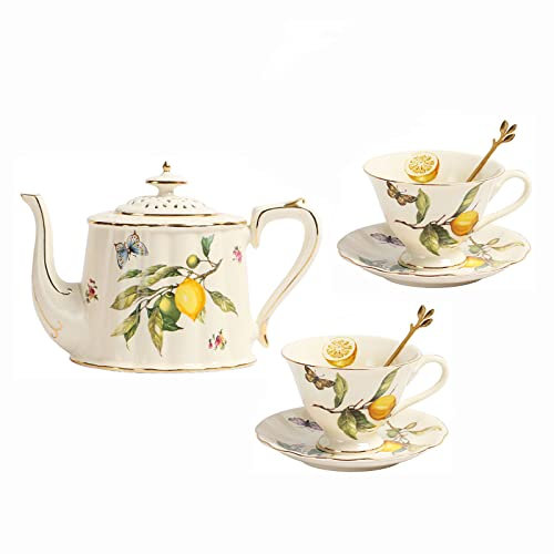 asdchZen Teeservice Mit Teekanne, Vintage-Teeservice Aus Porzellan Für Erwachsene, Kaffeetassen Und Untertassen, Old Country Roses-Teekanne, 5-Teilig