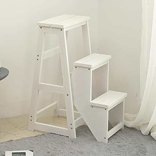 Taburete plegable de madera de 3 escalones para biblioteca del hogar, escaleras portátiles y banco de zapatos para flores, taburete de madera plegable y práctico para subir y alcanzar estantes altos