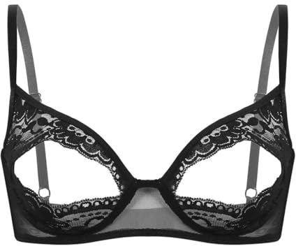 QIANGYTHENKO Sujetador abierto de lencería para mujer, con encaje, floral, sin aros, sin forro, Negro, XS