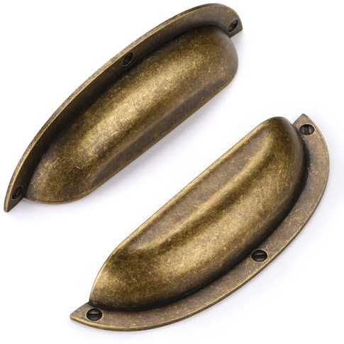 SYZOW 6 Stück Schrankgriffe Antik Messing Lochabstand 96mm Griffe für Küchenschränke Zinklegierung Möbelgriffe Vintage Muschelgriff