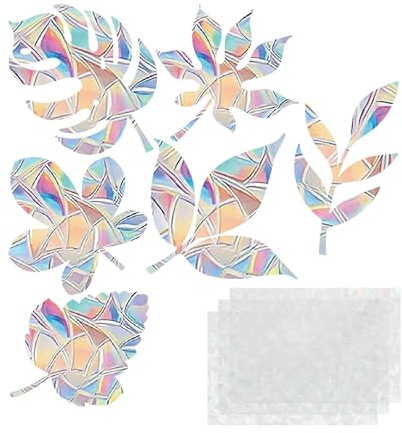 CAPASTEC Juego de 3 Sets 18 Piezas Pegatina Anticolisión de PVC para Ventana con Prisma Protección de Aves Película Arcoíris Patrón de Hojas Adhesivo Decorativo