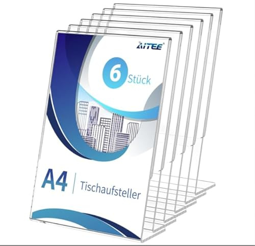 Liwankaqi Tischaufsteller A4,6 Stück A4 Aufsteller Hergestellt aus Hochwertigem Transparentem Acrylmaterial, Langlebig und Stilvoll,Aufsteller din A4 für Restaurants, Werbung, Fotorahmen