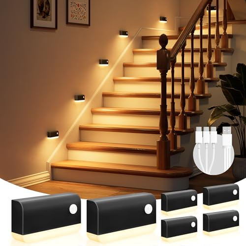 VOLISUN Motion Sensor Rechargeable Night Lights, 3 Modes 3CCT 6Pack,Black
