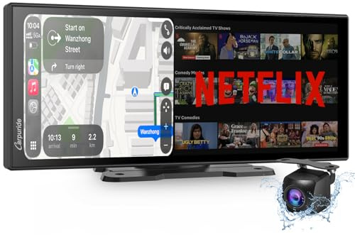 Carpuride W125P CarPlay Pantalla con Net-flix YouTube, Inalámbrico Carplay y Android Auto, 11,26 HD Táctil Pantalla con Cámara Reversa, Android OS, Pantalla Dividida, OTA, Navegación/Siri, BT/FM/AUX.