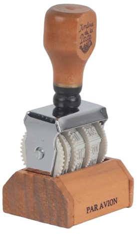 OEBUAFI Sello de Fecha de Madera, Sello de Rueda Rodante, Sello de Fuente Vintage con Rodillo Dentado Deslizante Ajustable para Año, Mes, Día, para Oficina, Escuela, Hogar