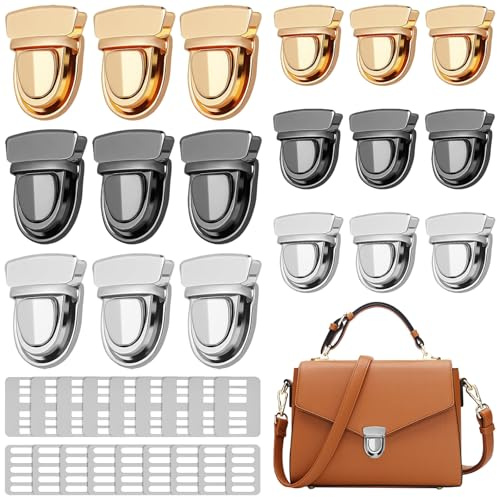 TTYSHIP® 18 Stück Taschenverschluss Metall, Taschenverschluss Steckschloss, Mappenschloss für Leder Tasche Portemonnaie Geldbörse DIY (3 Farben)