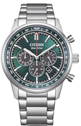 Citizen CA4720-52X Eco-Drive Cronografo Solare da Uomo, Quadrante Verde con Cinturino in Acciaio Inox