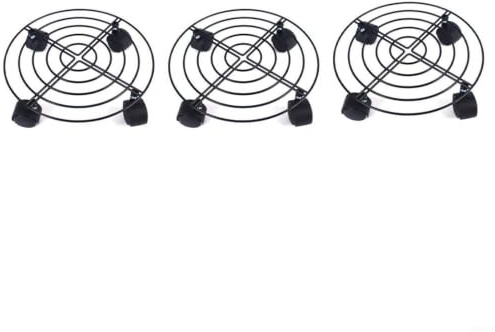 Glewi Confezione da 3 carrelli per piante in metallo con ruote, supporto rotondo per vasi da fiori da 27 cm, base mobile per interni ed esterni, giardino, patio, nero