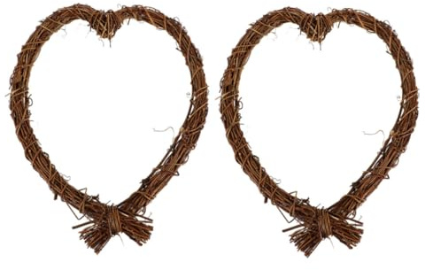 VICASKY Lot de 2 Couronnes de Vigne de Cœur, Cadre Décoratif en Rotin, Support pour Air Plant, Résiste Déformation, pour Compositions Florales et Loisirs Créatifs