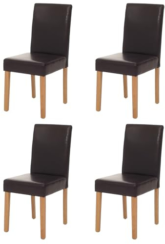 Mendler 4er-Set Esszimmerstuhl Stuhl Küchenstuhl Littau - Leder, braun helle Beine