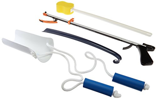 Sammons Preston Economy Hip Kit II, 4-Piece Kit Includes 32 Easireach II Reacher, 16.5 Plastic Shoehorn, Sock Aid with Built-Up Handles & Contoured Bath Sponge, Dressing Aids & Self-Care Tools