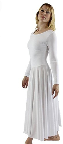 Danzcue Womens Praise Loose Fit Full Length Long Sleeve Dance Dress, White, Medium