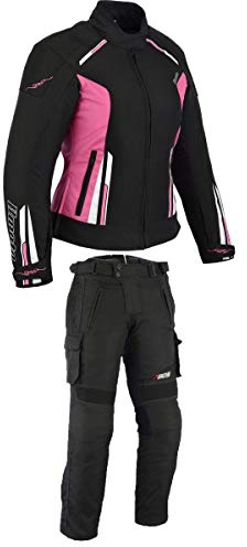 Damen Motorrad Motorradkombi Textil Schwarz Weiß Rose (XS)