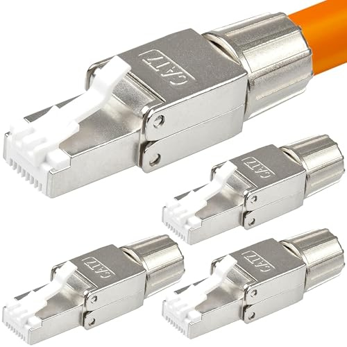 4x RJ45 Stecker CAT 7, Netzwerkstecker werkzeuglos LAN 10 GBit/s 600 MHz geschirmt PoE für CAT8 CAT7A CAT7 CAT6A Verlegekabel Netzwerkkabel Installationskabel AWG 22-24 Kabel vergoldete Kontakte