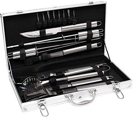 Brillibrum BBQ Grill Set Grillkoffer Küchenhelfer Set Edelstahl Rostfrei 18-teilig mit Koffer Küchenhelfer (ohne Gravur, Variante 1)