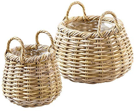 Klocke Dekorationsbedarf Wunderschöne & Ovale Rattan Gartenkörbe mit Folie & Griffen - Natur Pflanzkorb Weide/Weidenkorb/Blumenkorb - Indoor & Outdoor - Terrasse/Balkon Übertopf