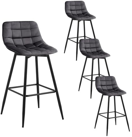 WOLTU Barhocker 4er Set, Barstuhl mit Rückenlehne, Samt-Bezug, Dunkelgrau | Designer bar stühle, Tresenhocker, Bistrohocker mit Fußstütze, für Küche, Bartheke, Esszimmer