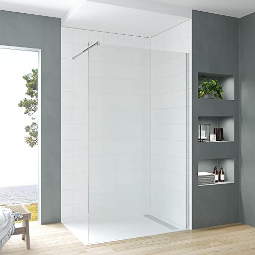 AQUABATOS® Walk-in Dusche 90 x 200 cm Duschabtrennung Klarglas 8mm Glaswand Nano Beschichtung Easy Clean Duschtrennwand Seitenwand mit Stabilisierungsstange Silber