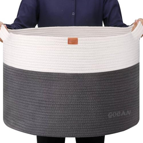GOCAN XXXL korb aufbewahrung groß wäschekorb D55XH35cm wäschesammler aufbewahrungskorb für Decken Kissen Kleidung körbe mit Griffen für kinderzimmer grau