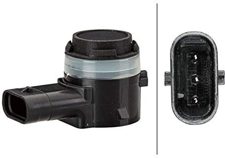 HELLA 6PX 358 141-081 Sensor, Einparkhilfe - gewinkelt - 3-polig - gesteckt - lackierbar - mit Befestigungsring
