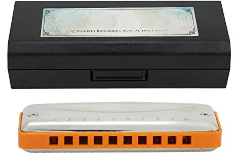 10 Löcher G-Dur Blues Mundharmonika Edelstahl ABS Harz Mundorgel für Erwachsene Anfänger(Orange)