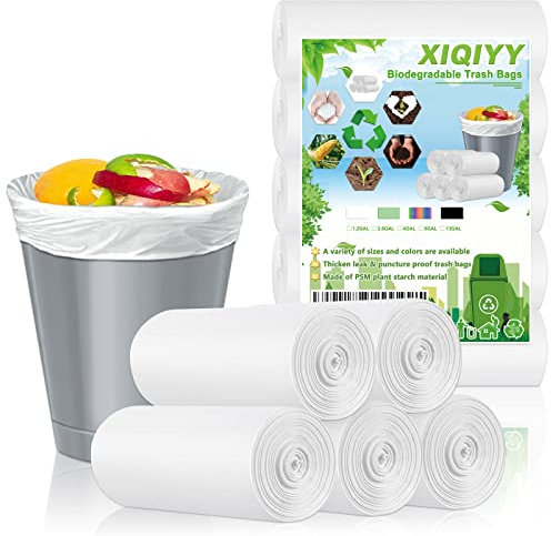 Sacchetti per la spazzatura piccoli, biodegradabili, 5 litri, 120 conti, sacchetti per rifiuti trasparenti, 1.2 galloni, ecologici, riciclabili, per bagno, cucina, ufficio, bianco