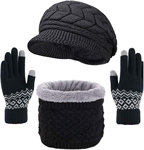 CheChury Wintermütze Damen Mütze Schal Fleecefutter Touchscreen Handschuhe Beanie Warme Mütze Mütze und Schal Handschuhe Strickmütze Beanie Schal Set Slouchy Barett Maler Mütze Unisex Wintergeschenke