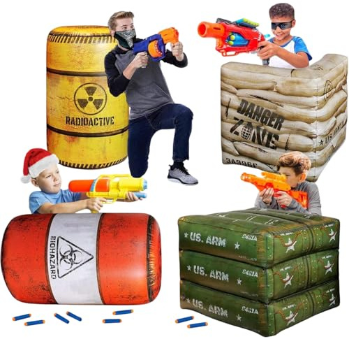 NINOSTAR Premium Package 4 Combat Battlefield Inflatables, Compatible with Nerf, Laser tag, Water Gun for Boys Birthday Party Activities and Decoration