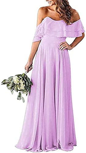 N/ C Vestido de dama de honor de gasa largo para mujer, vestido de dama de honor, vestido de dama de honor, color lila UK14, Lila, 42