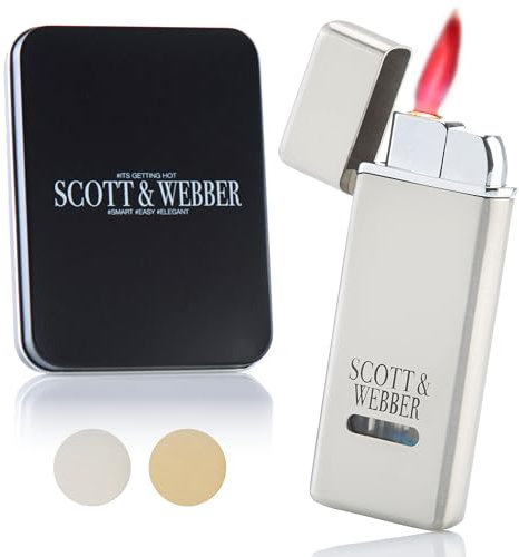 Scott & Webber® - Sturmfeuerzeug mit Jetflamme - Nachfüllbares Feuerzeug aus Metall einstellbar bis 1300°C - Inkl. edler Metallbox (Silver Master)