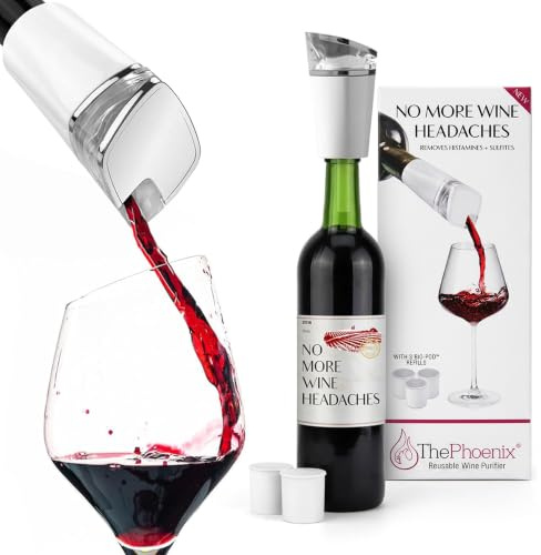 PureWine Phoenix Wine Purifier Removes Histamines & Sulfites, Reusable Wine Filter Aerates & Restores Taste to Relieve Allergies - Starter Kit | Phoenix Filters Whole Wine Bottle; Remove Sulfites & Histamines; Helps Wine Allergies & Headaches. Makes A Good Bottle Great