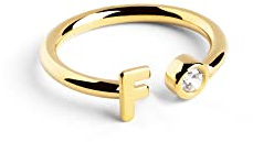 SINGULARU - Anillo Personalizado Letter Diamond Oro - Anillo Ajustable - Plata de Ley 925 con Acabado Baño de Oro de 18 Kt. - Talla Unica - Joyas para Mujer - Hecho en España