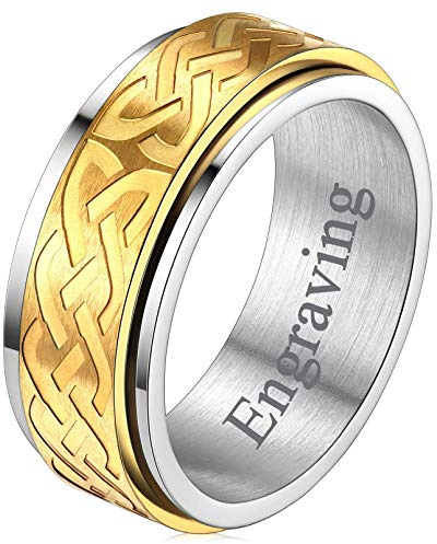 FaithHeart Trinidad Anillo Personalizable Giratorio Banda Ancha Joyería Vikingo Anillo Hip Hop Acero Inoxidable 316L Talla 8 Joyería Retro de Dedos Anillo de Jugar Anti-Estrés