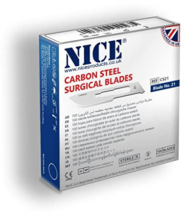 100 x NICE No.21 Sterile Carbon Steel CS21 Surgical Blades