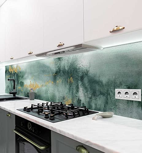 MyMaxxi Küchenrückwand selbstklebend – Matte, 0,4 mm Premium Spritzschutz Folie als günstige Alternative zu Glas, einfache Montage & leichte Reinigung – Motiv: Marmor Moos B 340 cm x H 60 cm