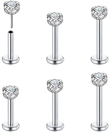 Longita 16G Piercing Labbro Chiaro CZ Diamante Piercing Trago Orecchio Acciaio Inossidabile Labret Stud 6-10MM Helix Piercing Gioielli