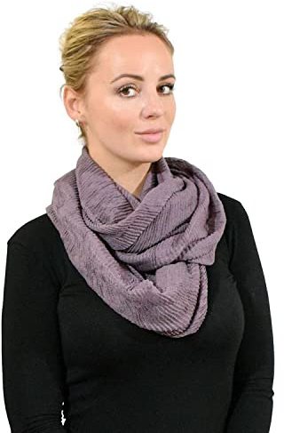 BasicSense - Bufanda unisex con canalé liso y arrugado para cuello y tubo de bucle circular, ligera, para cuello, morado claro, Talla única