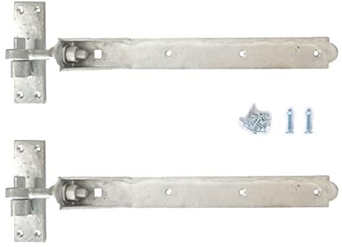 Adjustable Gate Hinges Heavy Duty Hook and Band Garden Shed Door in Galvanised or Black (Galvanised, 10 / 250mm)