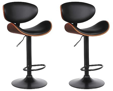 Vente-unique - Lot de 2 tabourets de Bar en Simili, placage Noyer et métal - Hauteur réglable - Naturel foncé et Noir - Montenegro