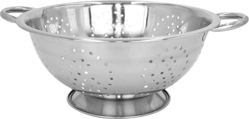 Stainless Steel Deep Colander 28cm (11) - Wide Twin Round Handles, Vegetables, Fruits, Kitchen Accessories, Pasta Filter (Silver - 28cm)