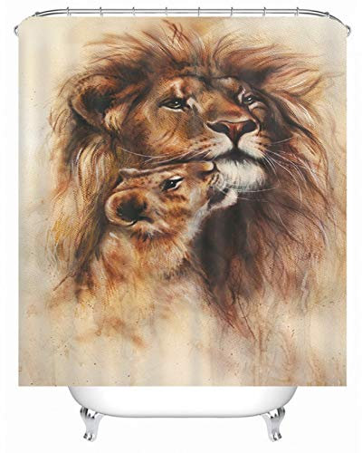 EHOMERY Duschvorhang Jalousie Duschrollo Für Badewanne L Form Löwe Polyester Beige Rostfreie Ösen Und 12 Hakenringe, 120X180Cm